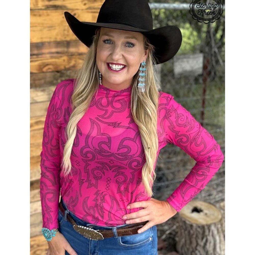 Cowgirls Like Us Mesh Top-Pink